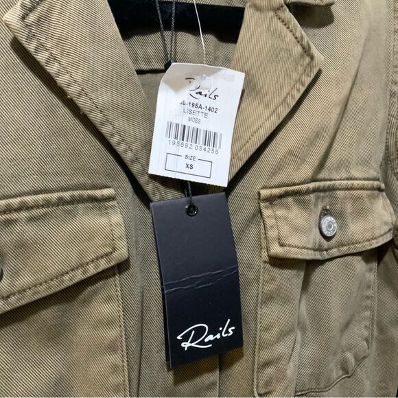 Rails Lisette Denim Twill Mini Dress Button Up Puff Sleeve Moss XS - Picture 7 of 12